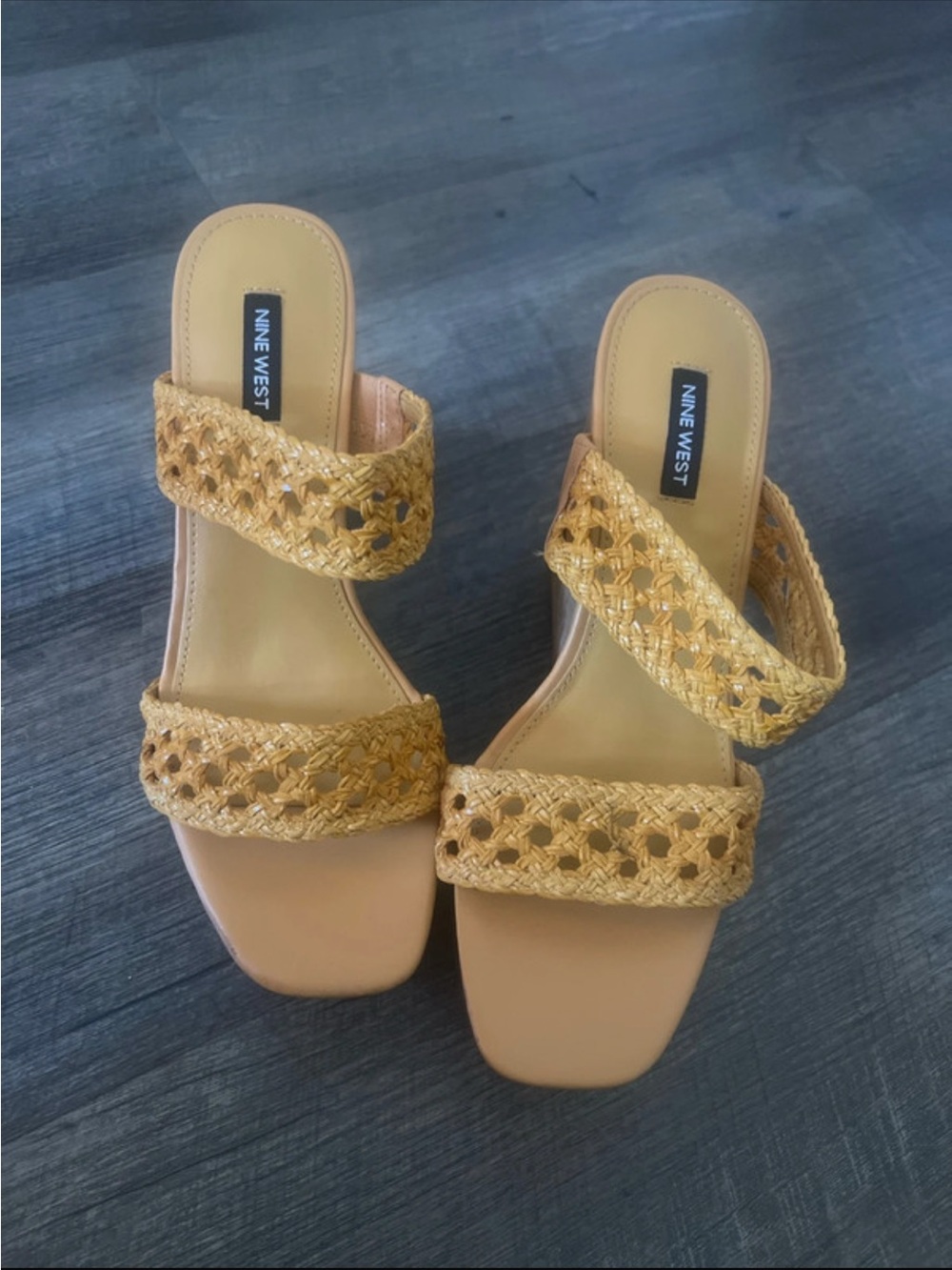 Nine West Woven Tan Slide Mules